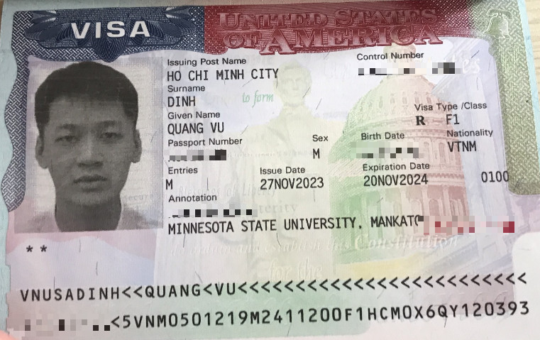 Chúc mừng học sinh Đinh Quang Vũ đã đạt Visa du học Hoa Kì 2023